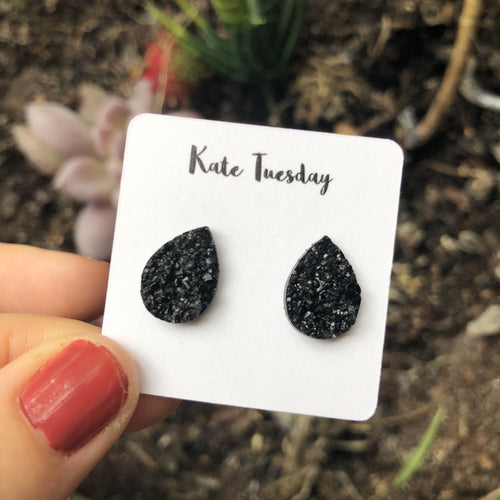 Black Teardrop Druzy Earrings Earrings Olive Felix, Kate Tuesday 