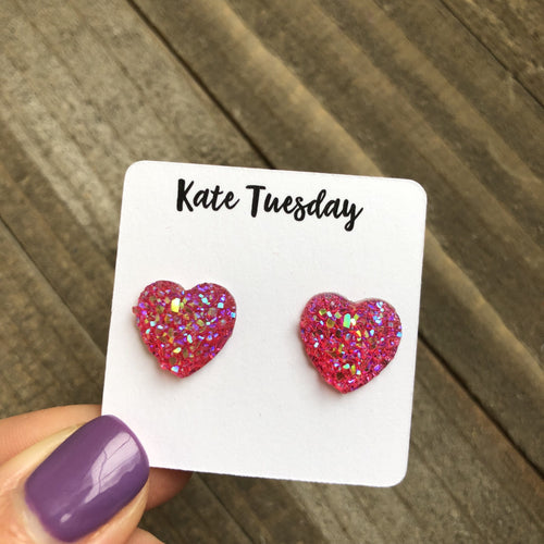 Druzy Pink Heart Earrings Earrings Olive Felix, Kate Tuesday 
