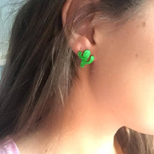 Load image into Gallery viewer, Green Cactus Sparkly Acrylic Earrings Earrings Olive Felix, Kate Tuesday 