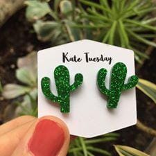 Green Cactus Sparkly Acrylic Earrings Earrings Olive Felix, Kate Tuesday 