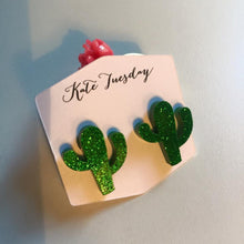 Load image into Gallery viewer, Green Cactus Sparkly Acrylic Earrings Earrings Olive Felix, Kate Tuesday 