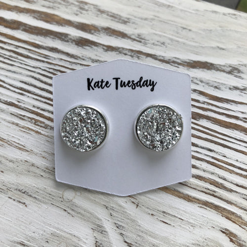 Silver Sparkle Druzy Earrings Earrings Olive Felix, Kate Tuesday Rose Gold 